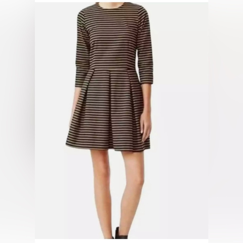 Gap Black and Brown A-Line Dress with Cuffed 3/4 Sleeves size: 4
